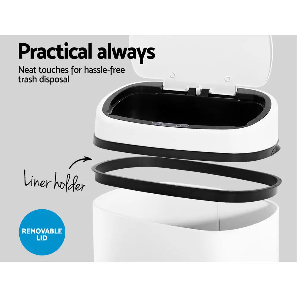 Devanti 68L Motion Sensor Bin Rubbish Automatic White - Home & Garden > Kitchen Bins