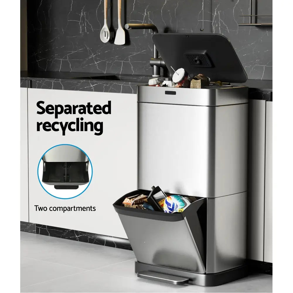Devanti 70L Motion Sensor Bin Pedal Bins Automatic Siver - Appliances > Appliances Others