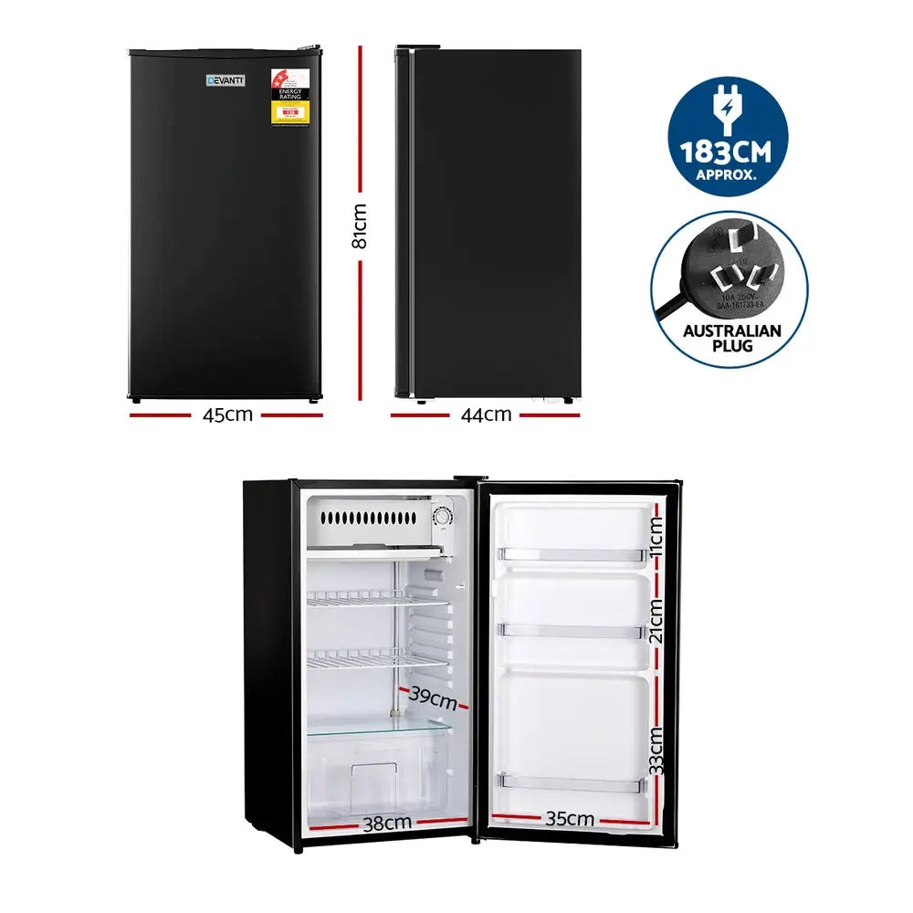 Devanti 95L Bar Fridge Black - Appliances > Kitchen Appliances
