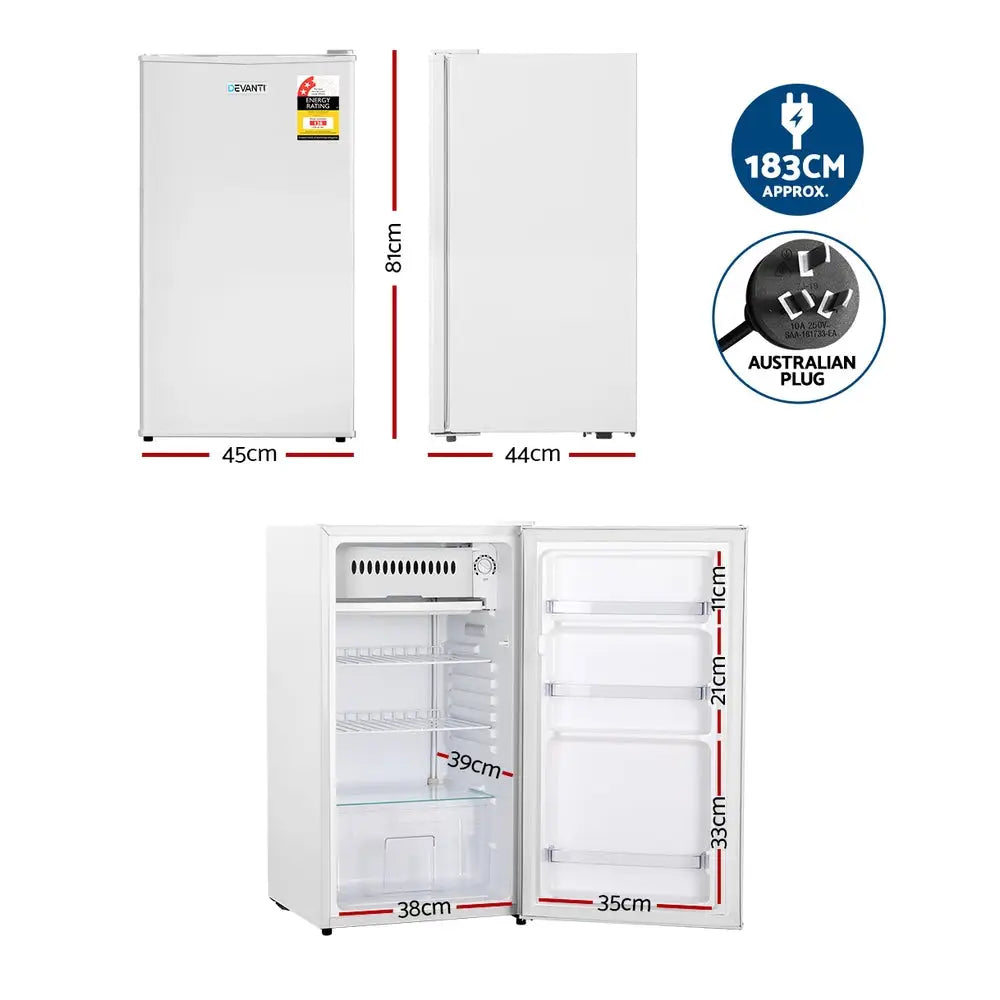 Devanti 95L Bar Fridge White - Appliances > Kitchen Appliances