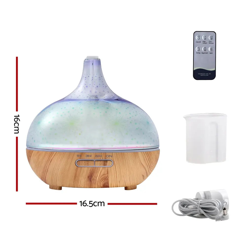 Devanti Aroma Diffuser Aromatherapy 3D Glass 400ml - Appliances > Aroma Diffusers & Humidifiers
