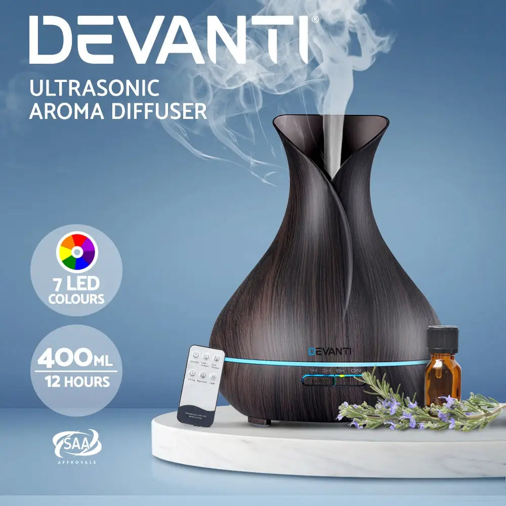 Devanti Aroma Diffuser Aromatherapy Dark Wood 400ml - Appliances > Aroma Diffusers & Humidifiers