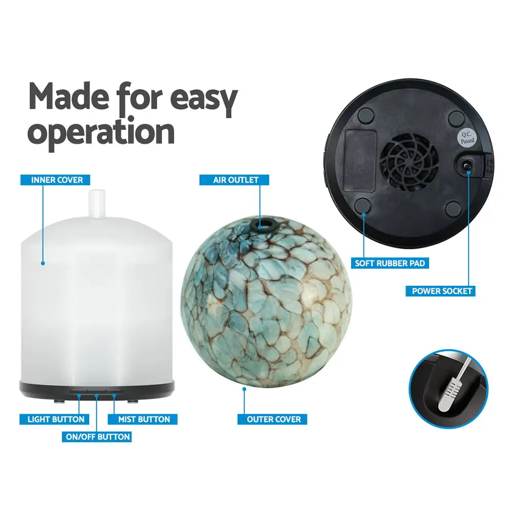 Devanti Aroma Diffuser Aromatherapy Glass 240ml - Appliances > Aroma Diffusers & Humidifiers