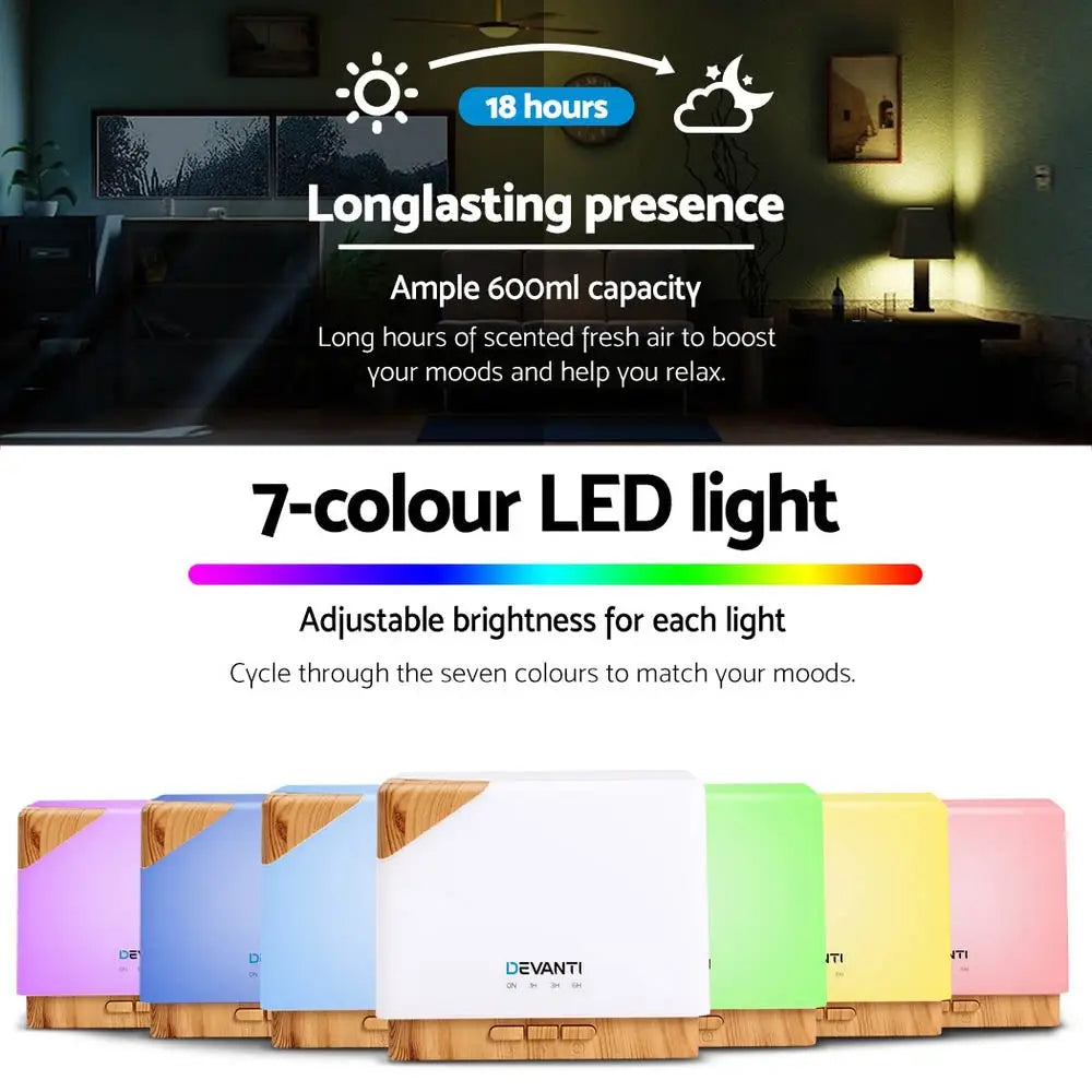 Devanti Aroma Diffuser Aromatherapy Humidifier 600ml - Appliances > Aroma Diffusers & Humidifiers