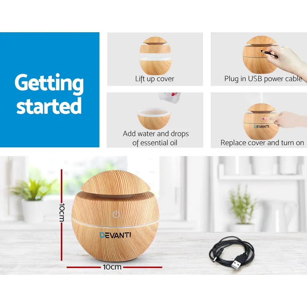 Devanti Aroma Diffuser Aromatherapy Light Wood 130ml - Appliances > Aroma Diffusers & Humidifiers
