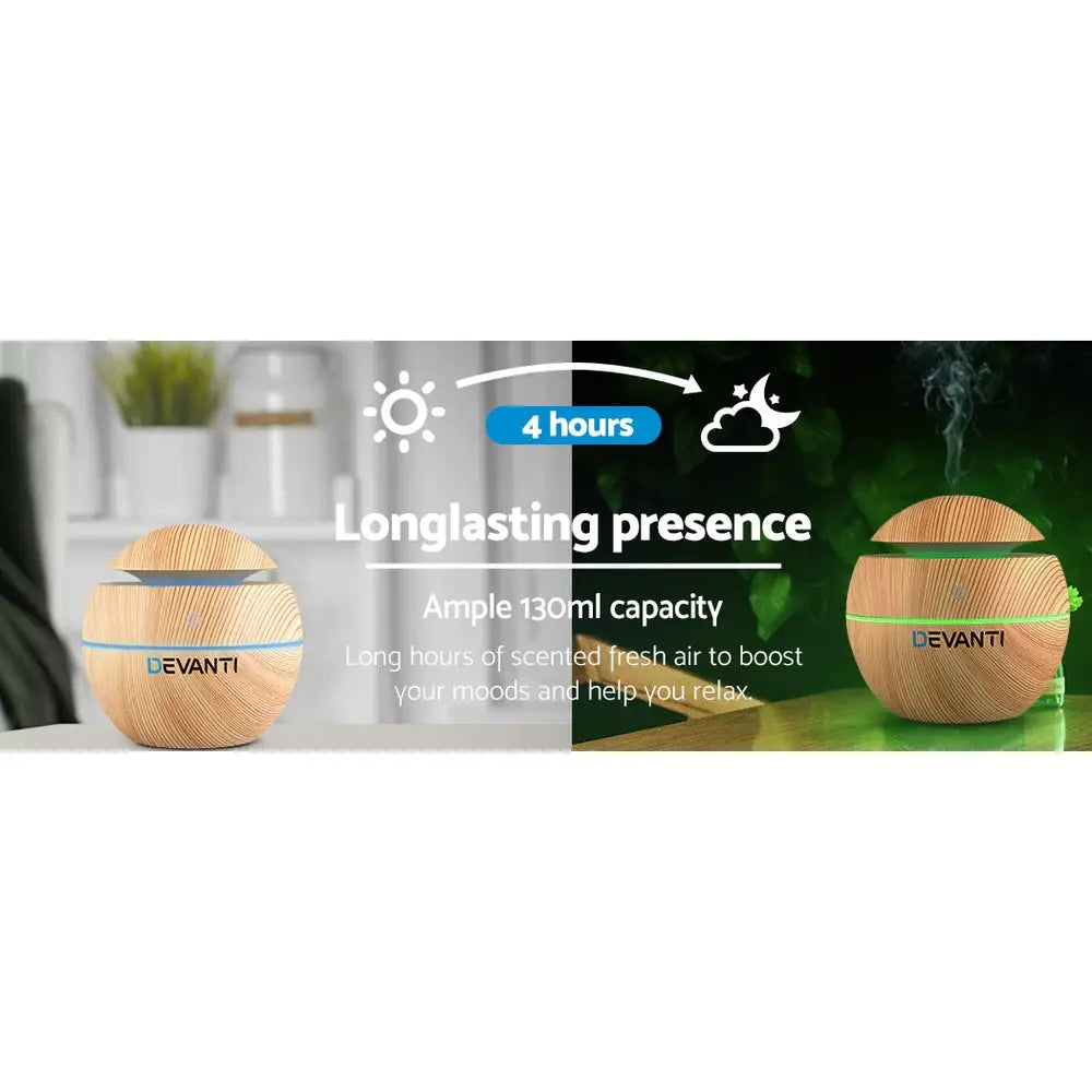 Devanti Aroma Diffuser Aromatherapy Light Wood 130ml - Appliances > Aroma Diffusers & Humidifiers