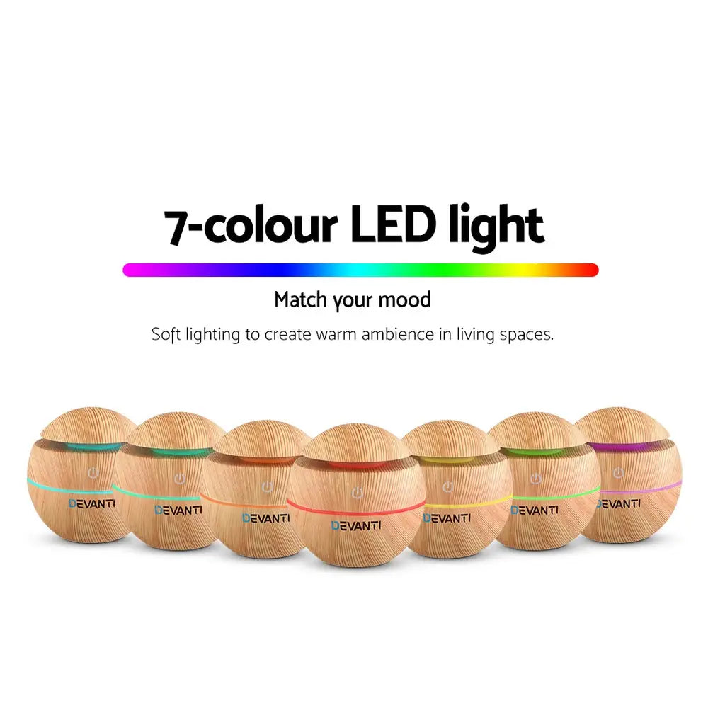 Devanti Aroma Diffuser Aromatherapy Light Wood 130ml - Appliances > Aroma Diffusers & Humidifiers