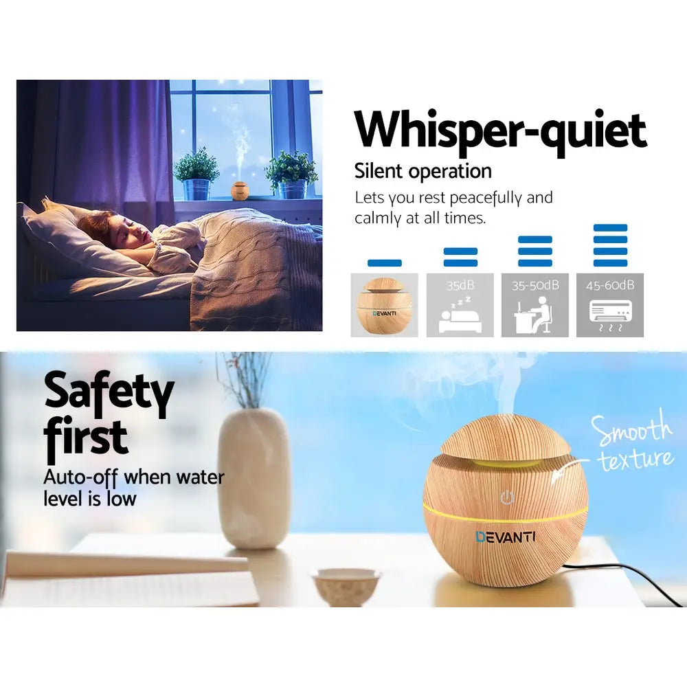 Devanti Aroma Diffuser Aromatherapy Light Wood 130ml - Appliances > Aroma Diffusers & Humidifiers