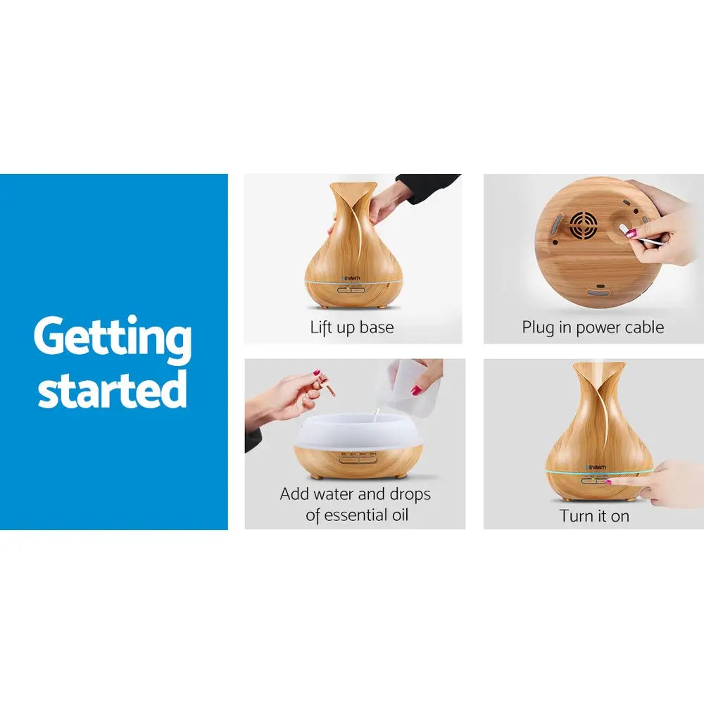 Devanti Aroma Diffuser Aromatherapy Light Wood 400ml - Appliances > Aroma Diffusers & Humidifiers