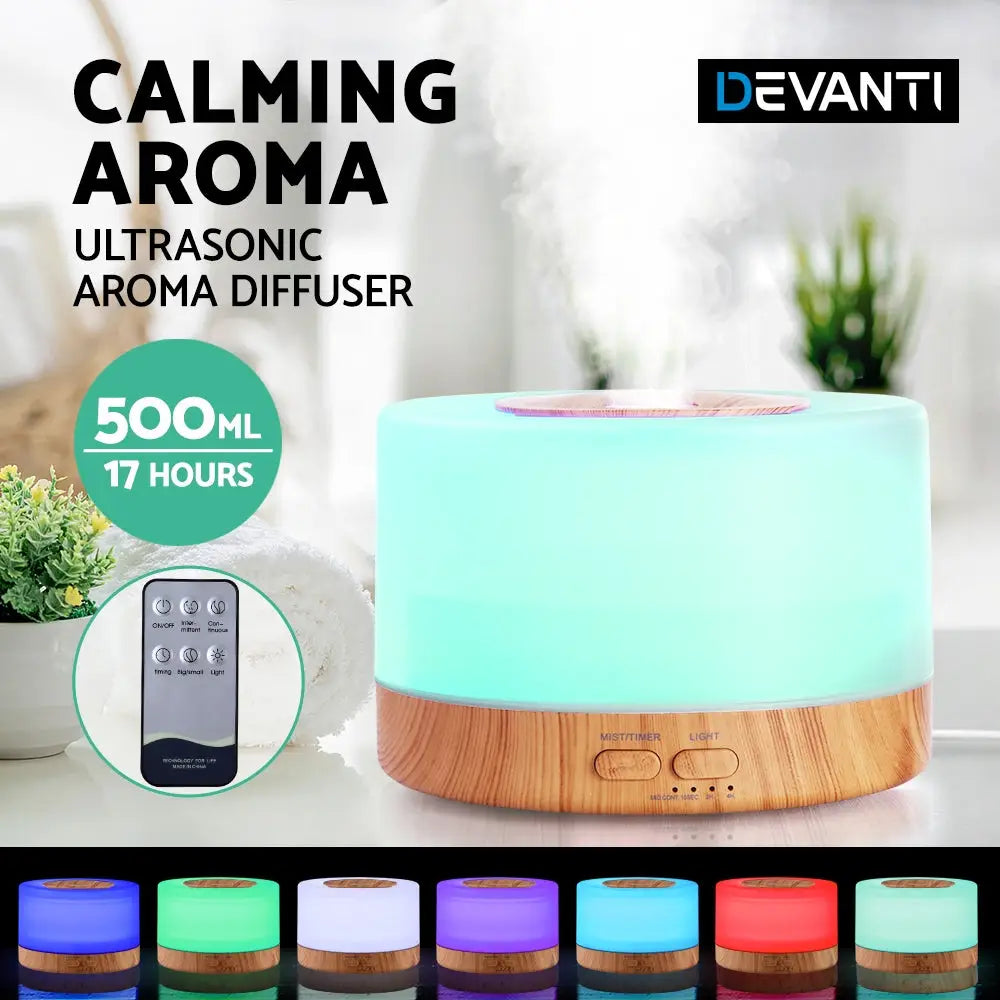 Devanti Aroma Diffuser Aromatherapy Light Wood 500ml - Appliances > Aroma Diffusers & Humidifiers