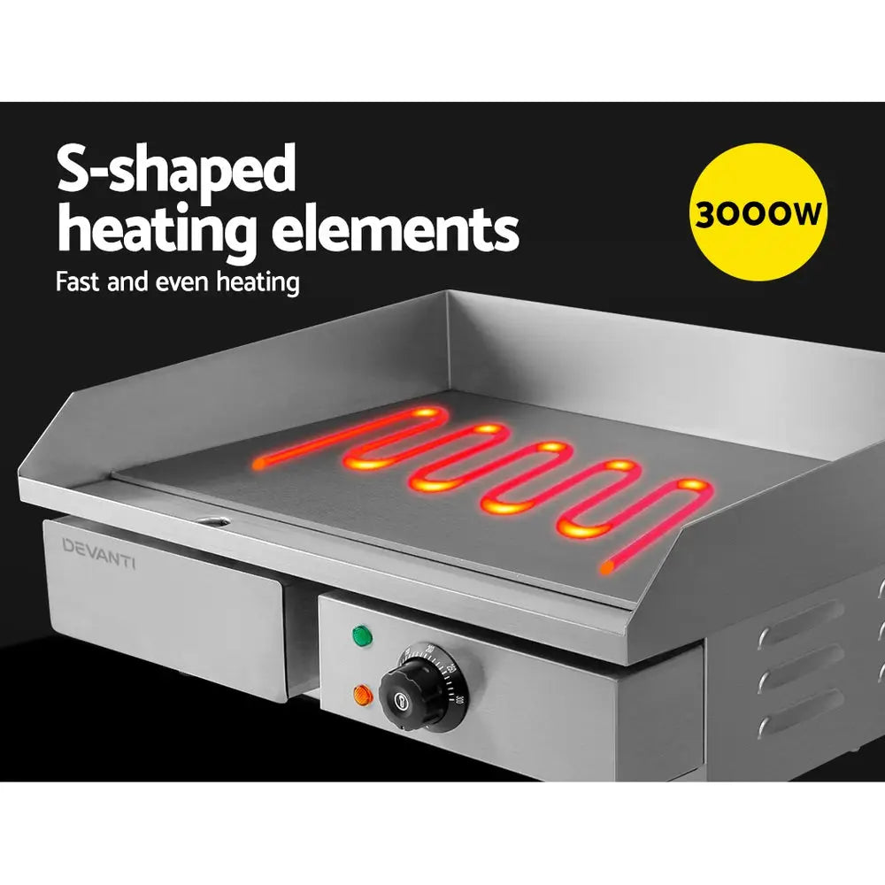 Devanti Commercial Electric Griddle 55cm BBQ Grill Plate 3000W - Appliances > Kitchen Appliances