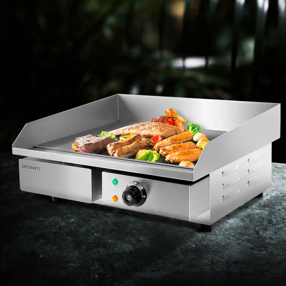 Devanti Commercial Electric Griddle 55cm BBQ Grill Plate 3000W - Appliances > Kitchen Appliances
