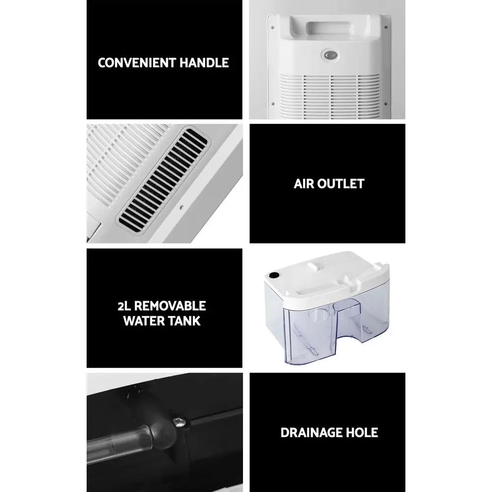 Devanti Dehumidifier 2L Air Purifier White - Appliances > Aroma Diffusers & Humidifiers