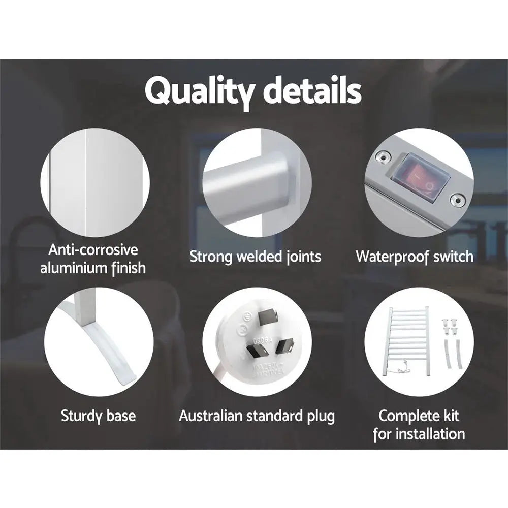 Devanti Electric Heated Towel Rail Rack 10 Bars Freestanding Clothes Dry Warmer - Home & Garden > Bathroom Accessories