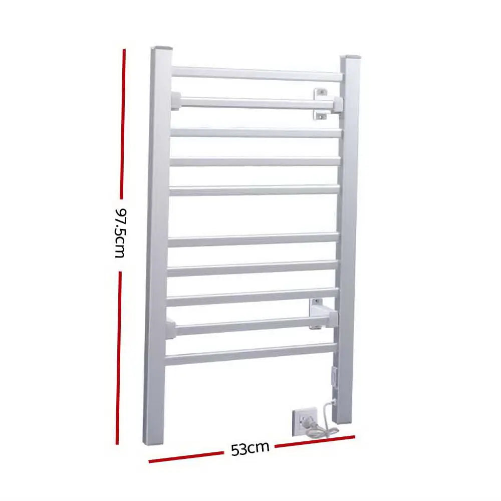 Devanti Electric Heated Towel Rail Rack 10 Bars Freestanding Clothes Dry Warmer - Home & Garden > Bathroom Accessories