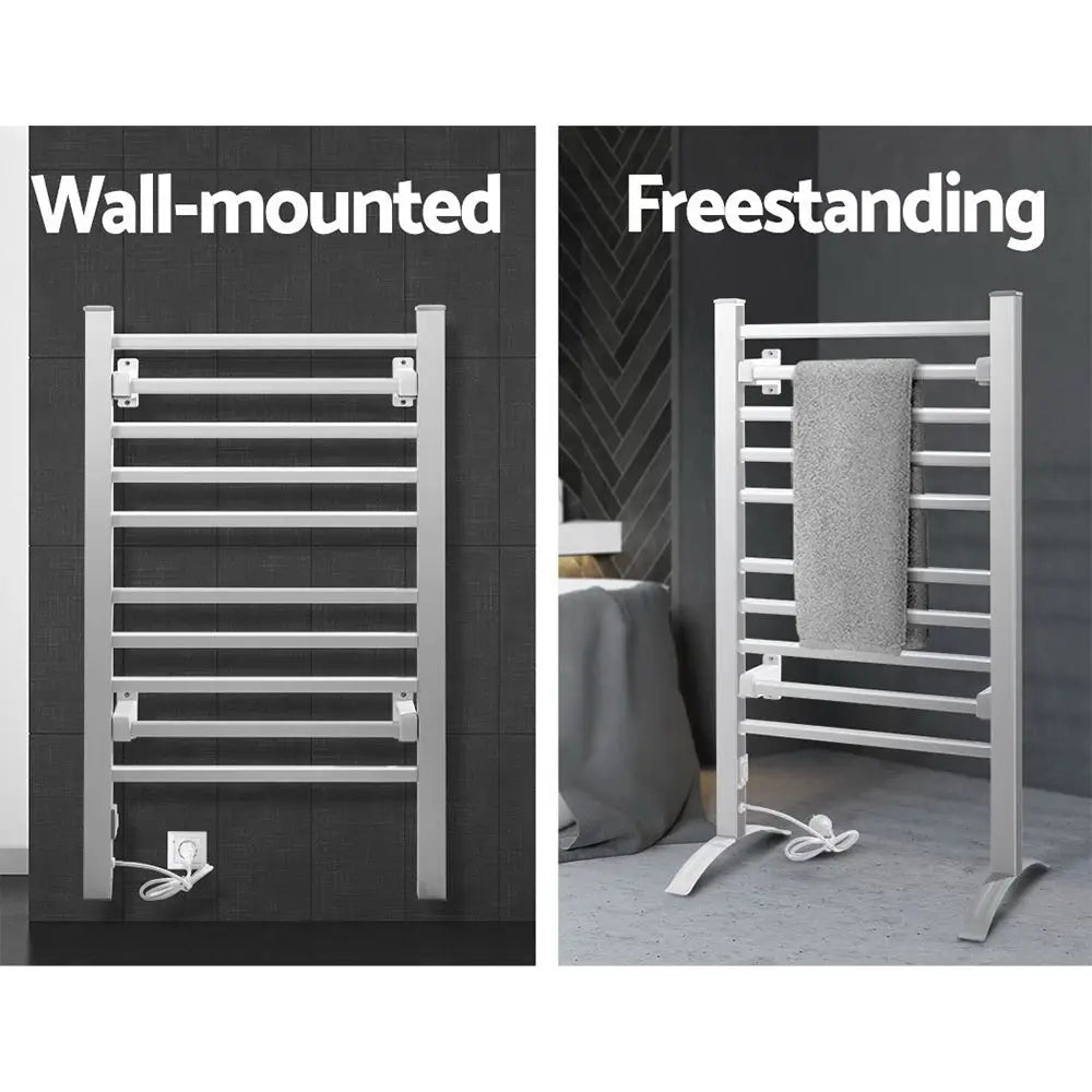 Devanti Electric Heated Towel Rail Rack 10 Bars Freestanding Clothes Dry Warmer - Home & Garden > Bathroom Accessories