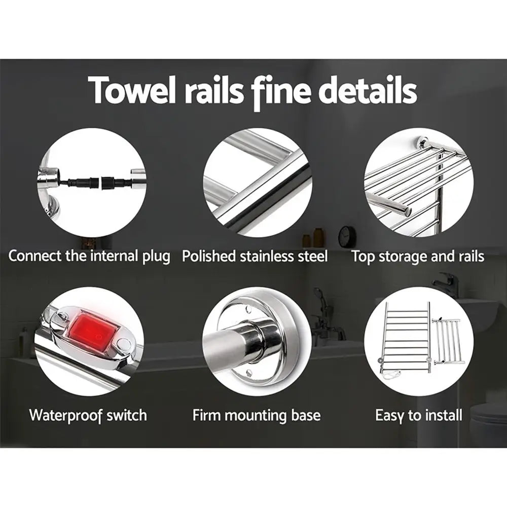 Devanti Electric Heated Towel Rail Rack 14 Bars Wall Mounted Clothes Dry Warmer - Home & Garden > Laundry & Cleaning >