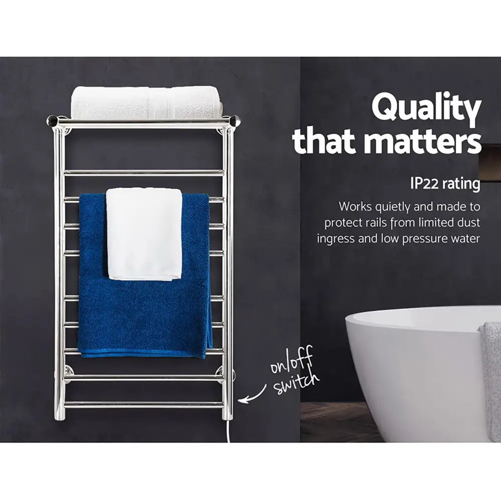 Devanti Electric Heated Towel Rail Rack 14 Bars Wall Mounted Clothes Dry Warmer - Home & Garden > Laundry & Cleaning >