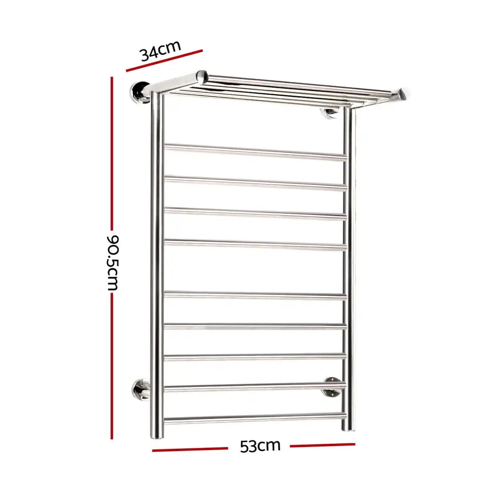 Devanti Electric Heated Towel Rail Rack 14 Bars Wall Mounted Clothes Dry Warmer - Home & Garden > Laundry & Cleaning >
