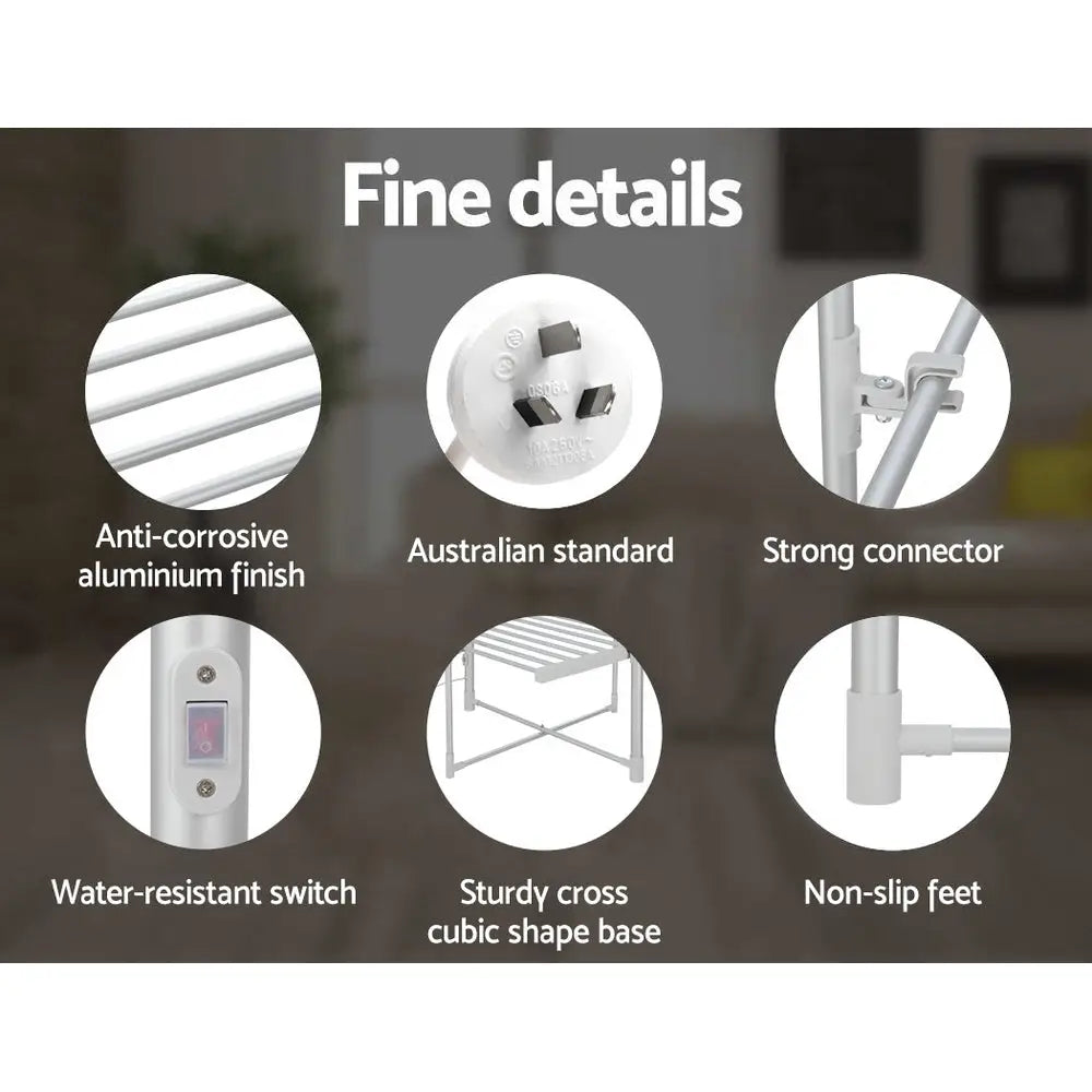 Devanti Electric Heated Towel Rail Rack 30 Bars Foldable Clothes Dry Warmer - Home & Garden > Bathroom Accessories