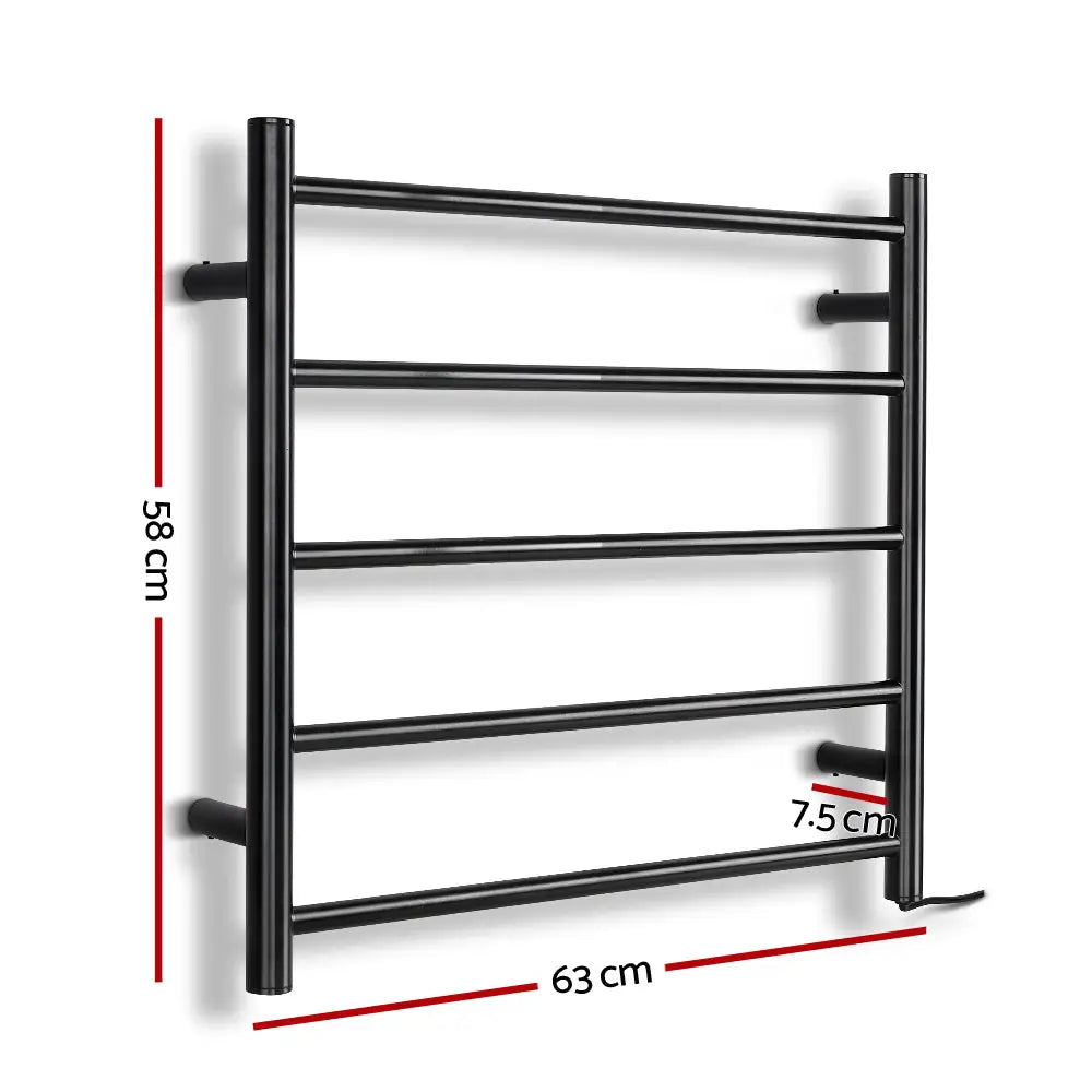Devanti Electric Heated Towel Rail Rack 5 Bars Wall Mounted Clothes Dry Warmer - Home & Garden > Laundry & Cleaning >