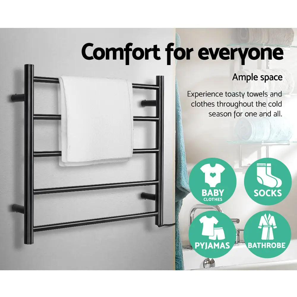 Devanti Electric Heated Towel Rail Rack 5 Bars Wall Mounted Clothes Dry Warmer - Home & Garden > Laundry & Cleaning >