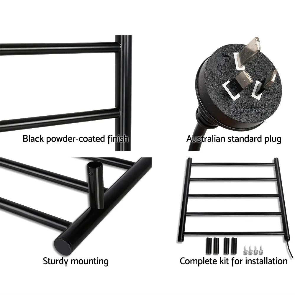 Devanti Electric Heated Towel Rail Rack 5 Bars Wall Mounted Clothes Dry Warmer - Home & Garden > Laundry & Cleaning >