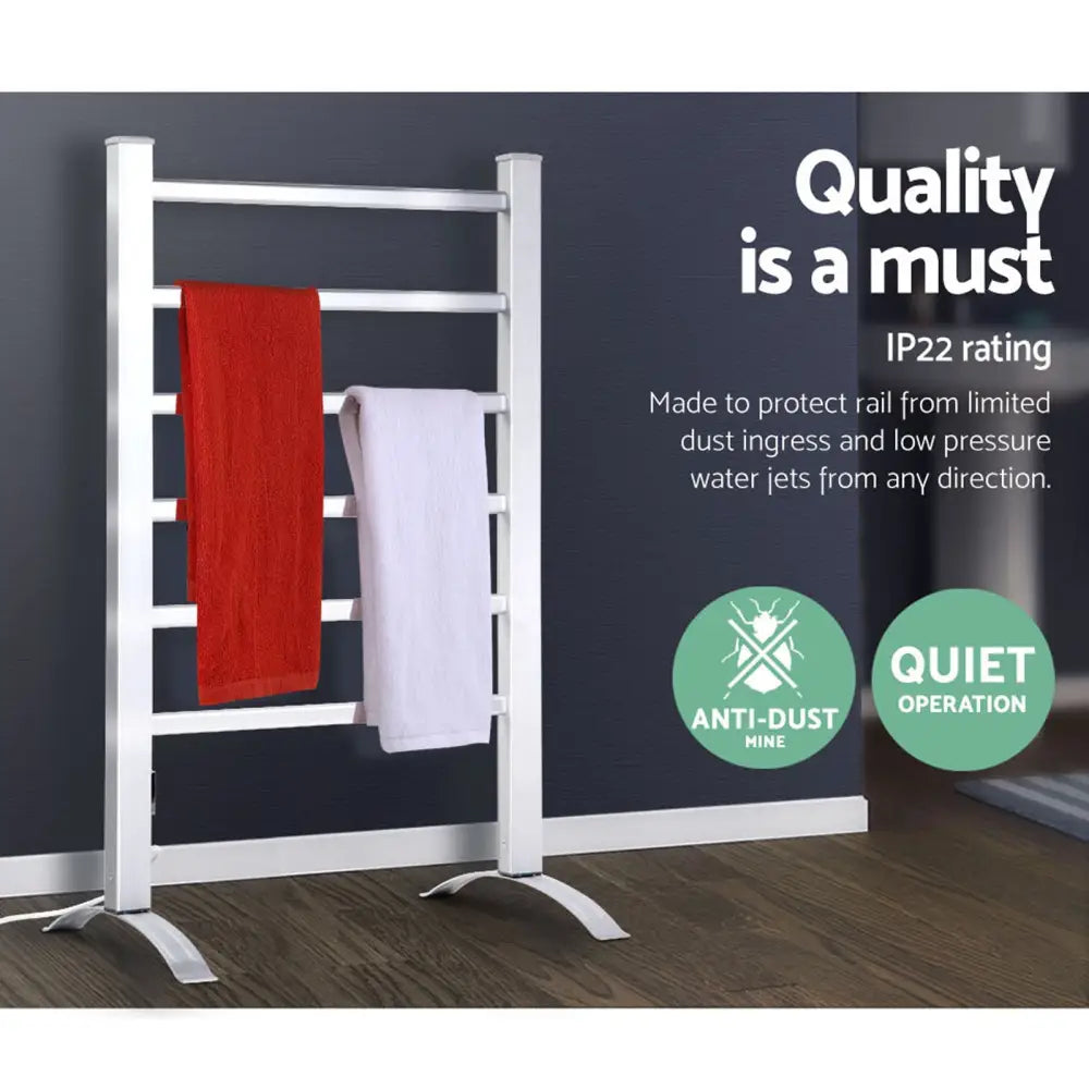 Devanti Electric Heated Towel Rail Rack 6 Bars Freestanding Clothes Dry Warmer - Home & Garden > Laundry & Cleaning >