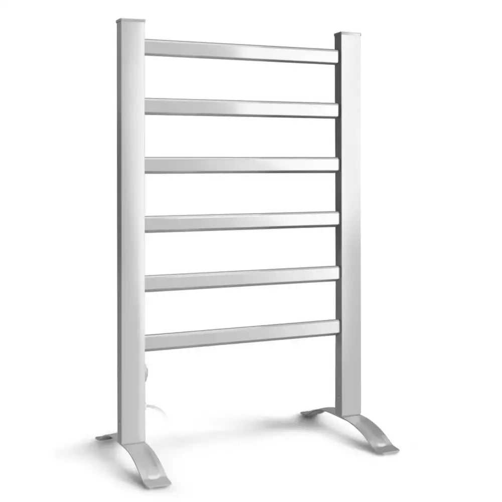 Devanti Electric Heated Towel Rail Rack 6 Bars Freestanding Clothes Dry Warmer - Home & Garden > Laundry & Cleaning >