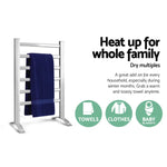 Devanti Electric Heated Towel Rail Rack 6 Bars Freestanding Clothes Dry Warmer - Home & Garden > Laundry & Cleaning >