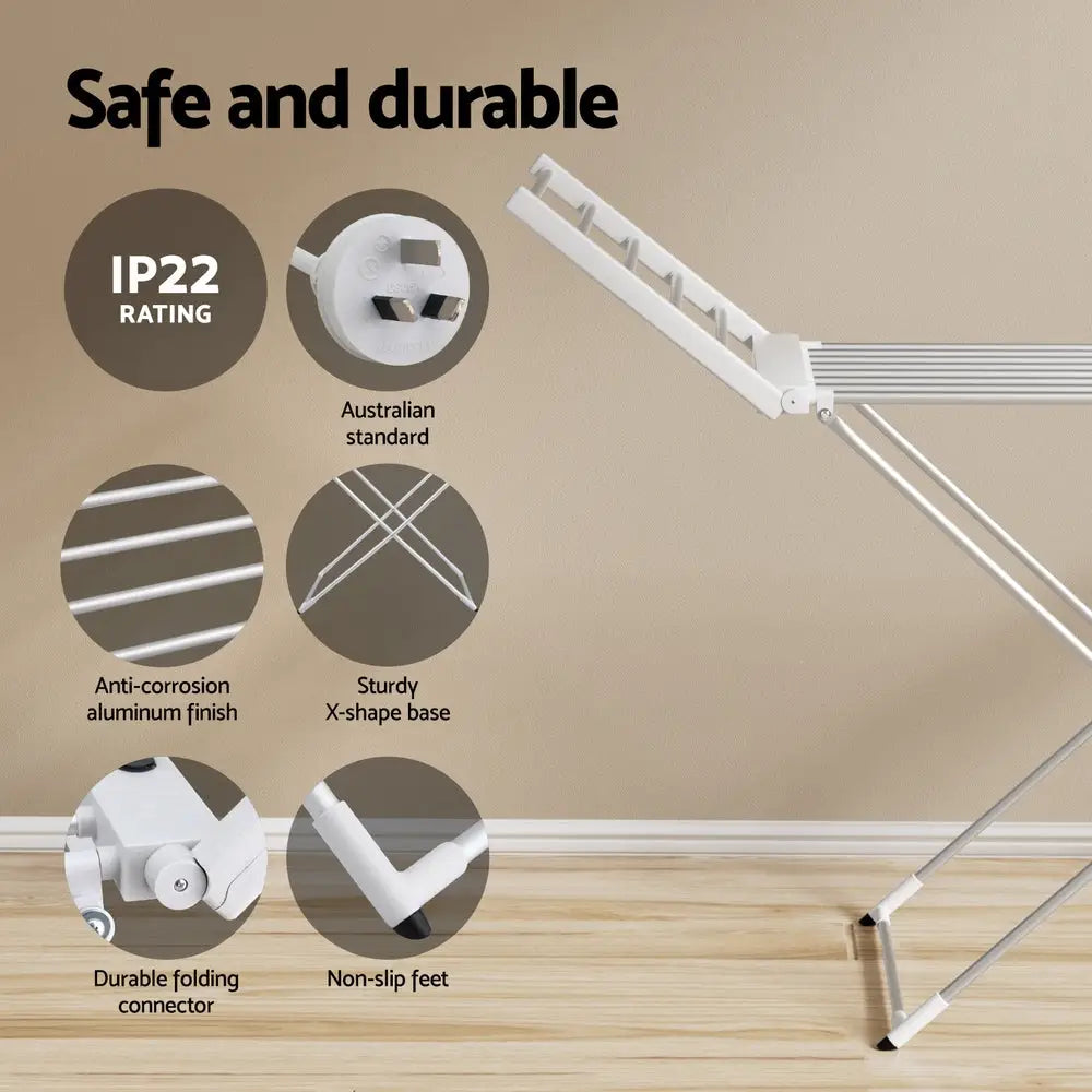 Devanti Foldable Electric Heated Towel Rail Rack with 24H Timer - Home & Garden > Laundry & Cleaning > Drying Racks &