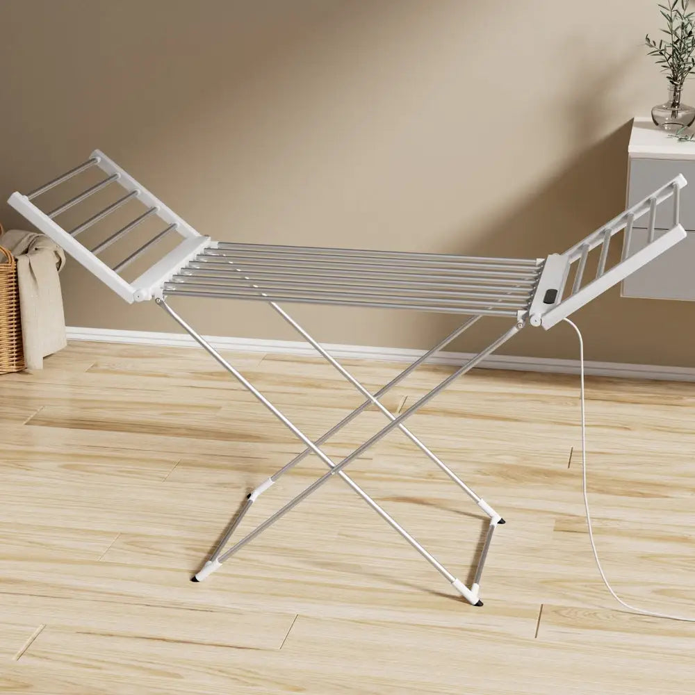 Devanti Foldable Electric Heated Towel Rail Rack with 24H Timer - Home & Garden > Laundry & Cleaning > Drying Racks &