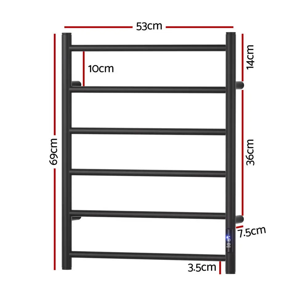 Devanti Heated Towel Rail 6 Round Bars with Timer Electric Heater Warmer Rack - Home & Garden > Bathroom Accessories >