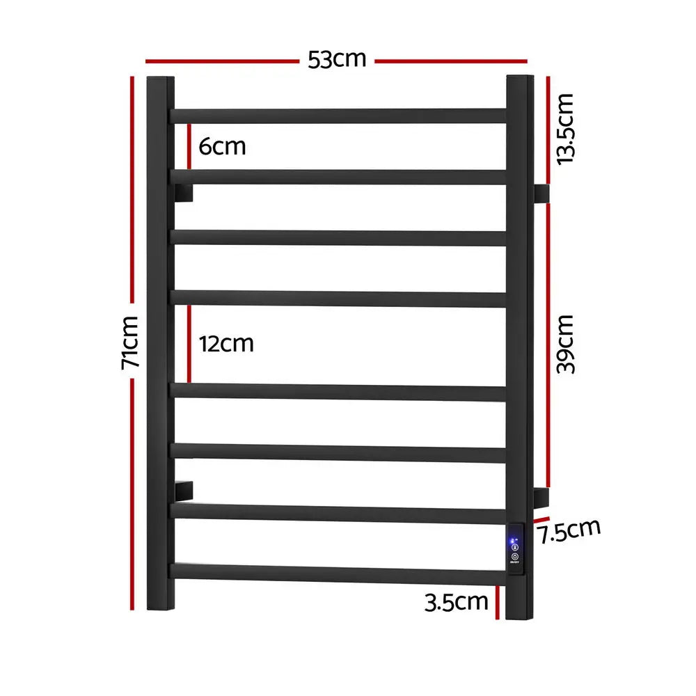 Devanti Heated Towel Rail 8 Square Bars with Timer Electric Heater Warmer Rack - Home & Garden > Bathroom Accessories >