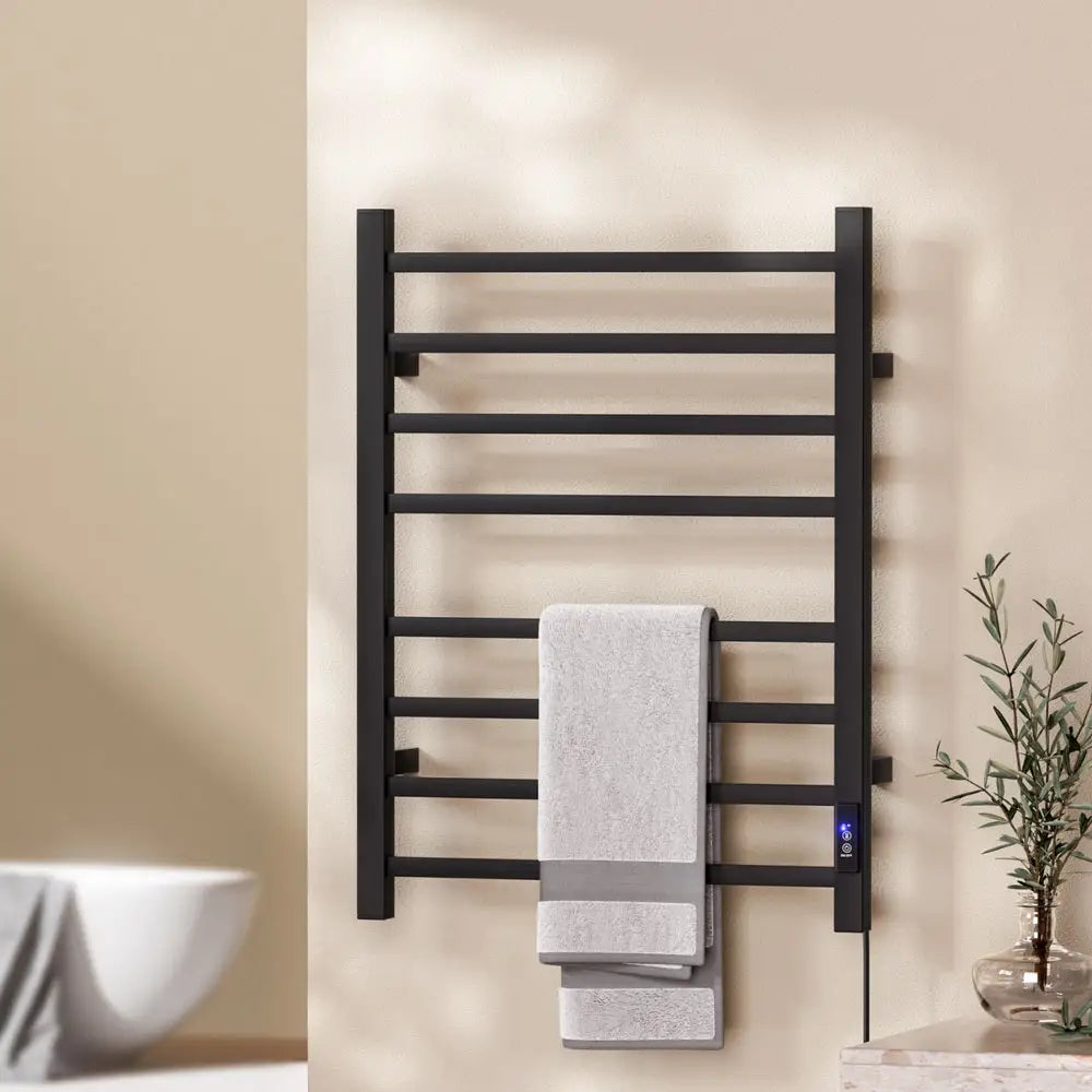 Devanti Heated Towel Rail 8 Square Bars with Timer Electric Heater Warmer Rack - Home & Garden > Bathroom Accessories >