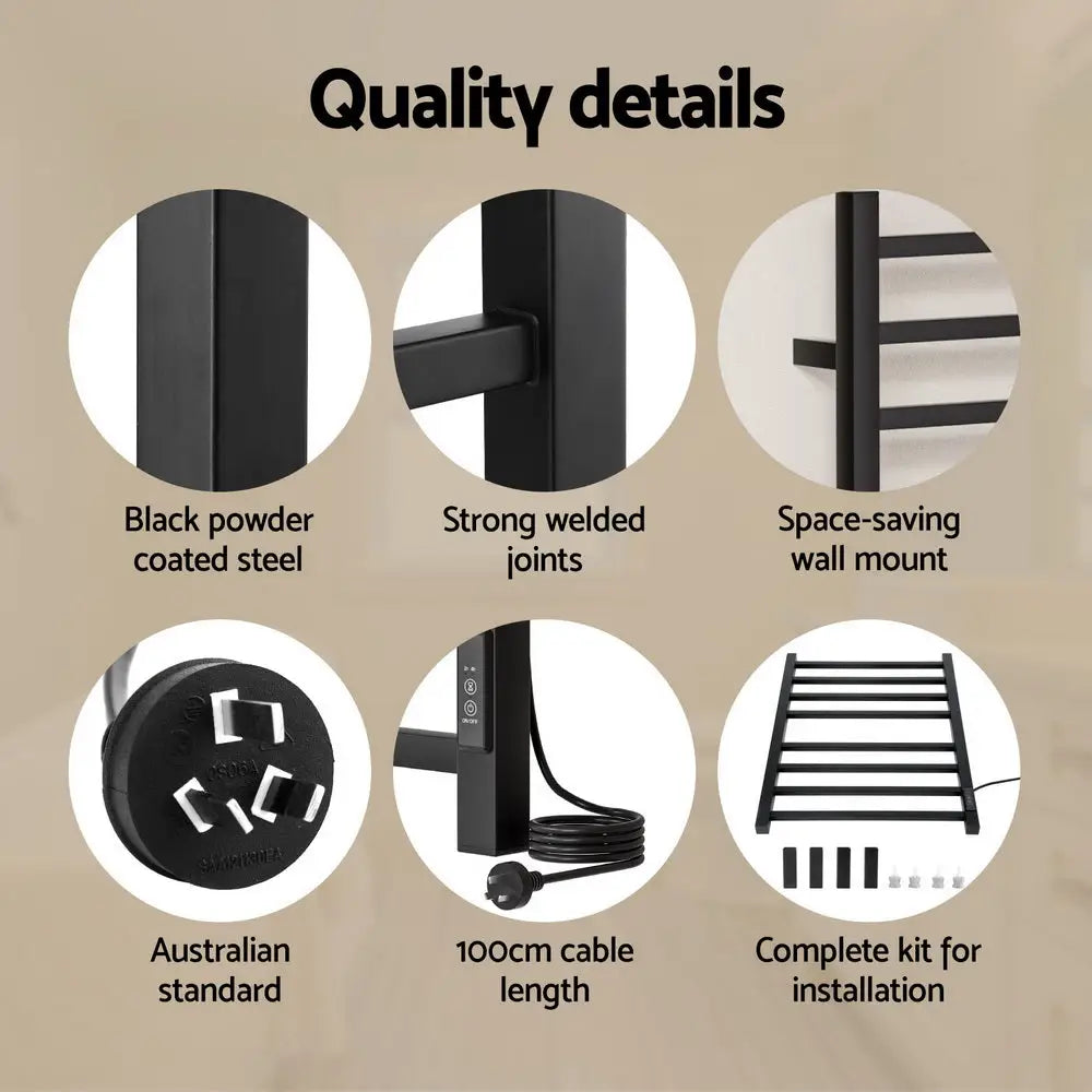 Devanti Heated Towel Rail 8 Square Bars with Timer Electric Heater Warmer Rack - Home & Garden > Bathroom Accessories >