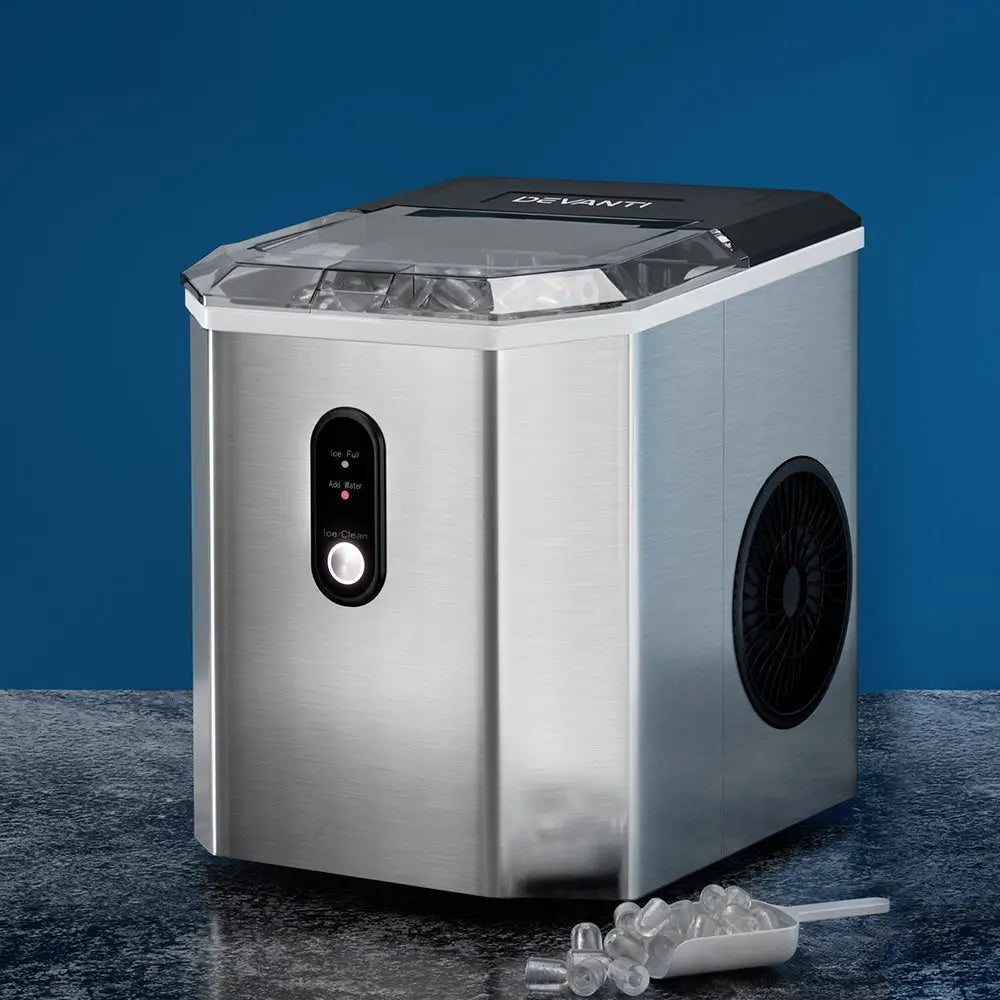 Devanti Portable Ice Maker Machine Ice Cube 12kg Bar Countertop Stainless Steel - Appliances > Kitchen Appliances