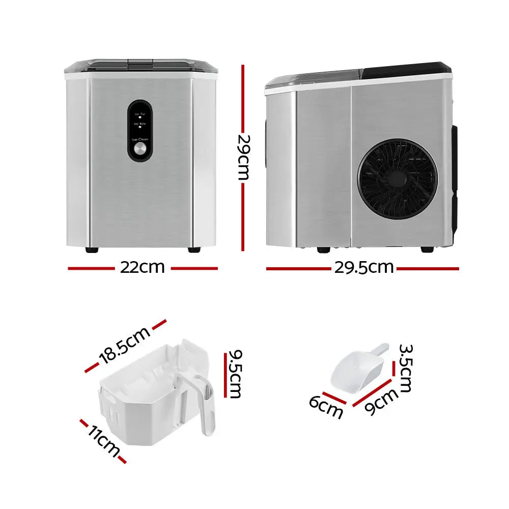 Devanti Portable Ice Maker Machine Ice Cube 12kg Bar Countertop Stainless Steel - Appliances > Kitchen Appliances