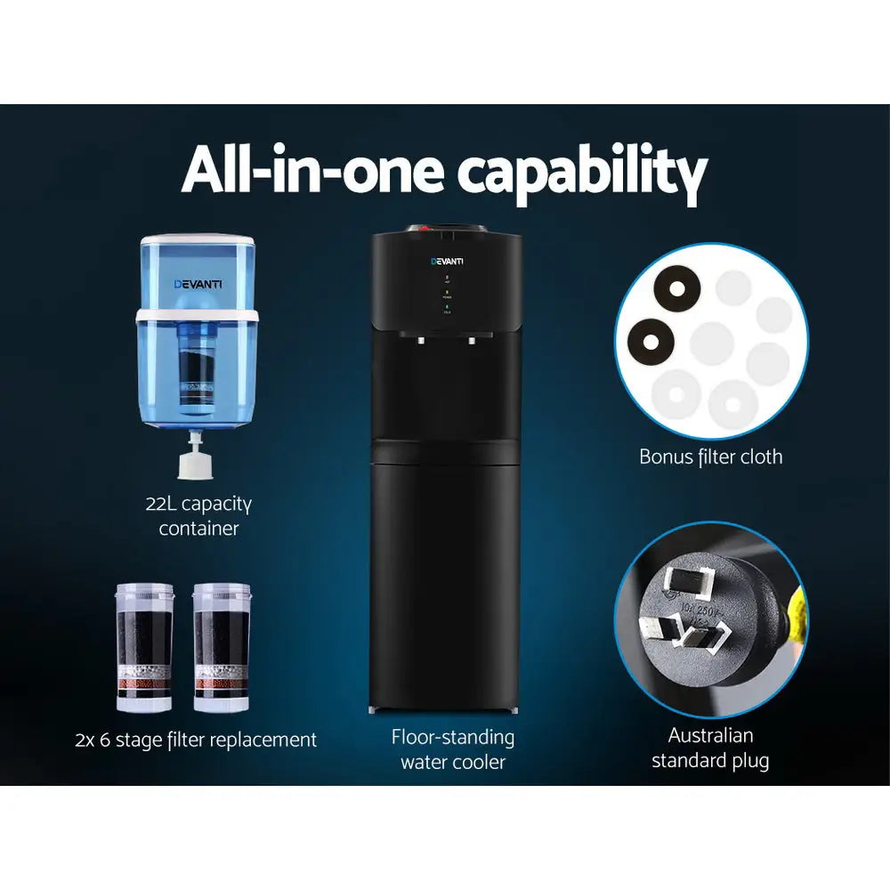 Devanti Water Cooler Dispenser Stand 22L Bottle Black w/2 Filter - Appliances > Appliances Others