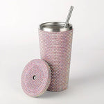 Diamond-Inlaid Insulated 304 Stainless Steel Cup with Straw - Double-Walled Rhinestone Coffee Mug Gift Cup