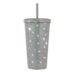 Diamond-Inlaid Insulated 304 Stainless Steel Cup with Straw - Double-Walled Rhinestone Coffee Mug Gift Cup