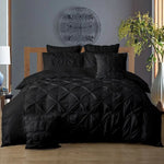 Diamond Pintuck Double Size Black Duvet Quilt Cover Set - Home & Garden > Bedding
