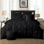 Diamond Pintuck Double Size Black Duvet Quilt Cover Set - Home & Garden > Bedding