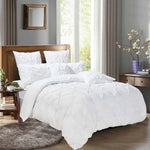 Diamond Pintuck Double Size White Duvet Quilt Cover Set - Home & Garden > Bedding