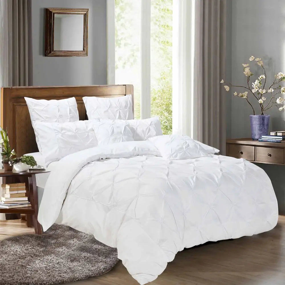 Diamond Pintuck Double Size White Duvet Quilt Cover Set - Home & Garden > Bedding