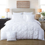 Diamond Pintuck Double Size White Duvet Quilt Cover Set - Home & Garden > Bedding