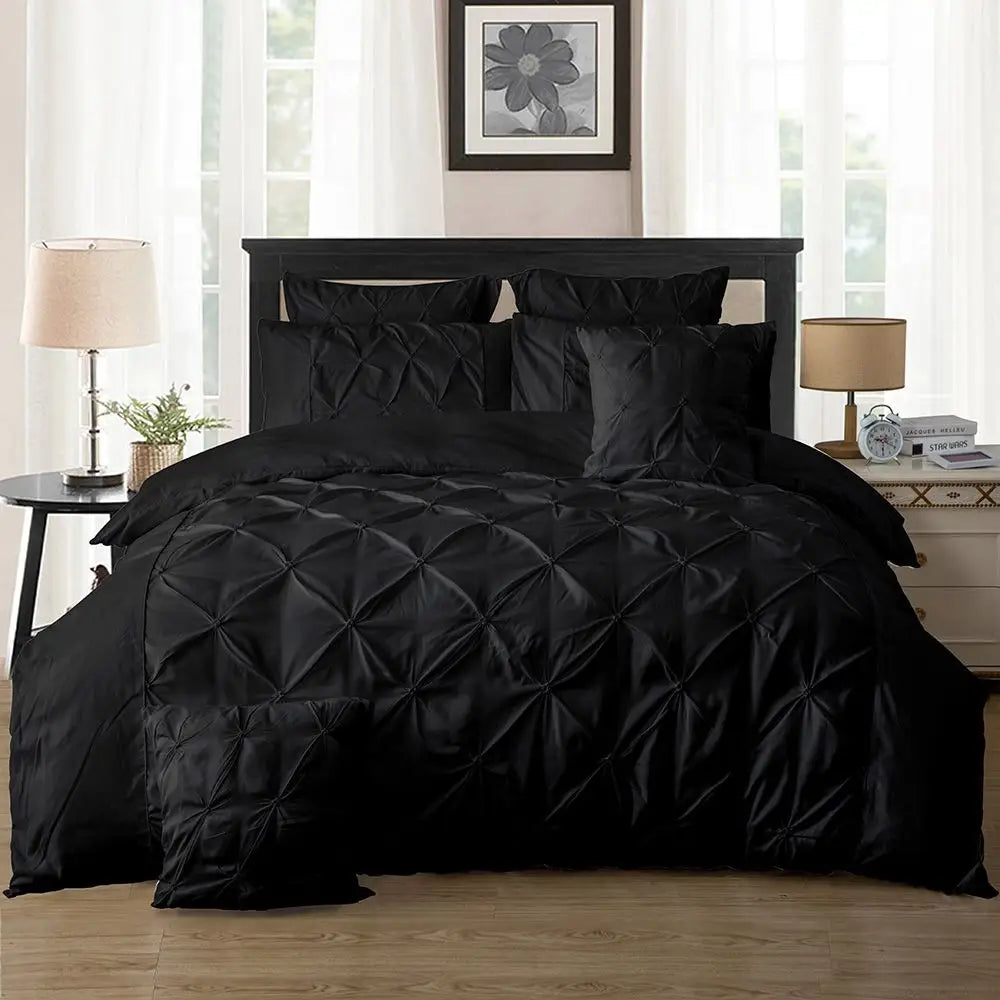 Diamond Pintuck King Size Black Duvet Quilt Cover Set - Home & Garden > Bedding