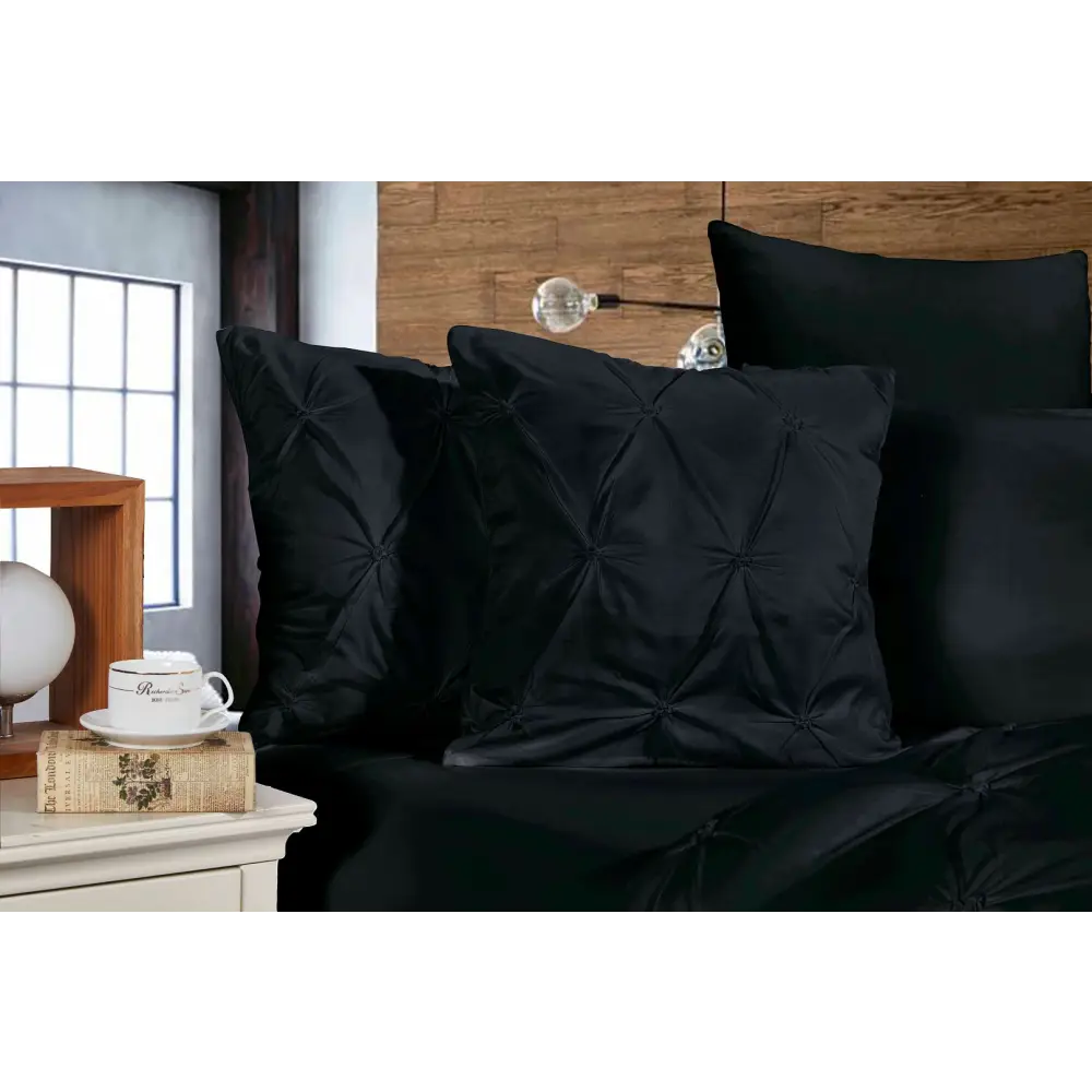 Diamond Pintuck Premium Ultra Soft Cushion Covers 2-Pack - Black - Home & Garden > Bedding