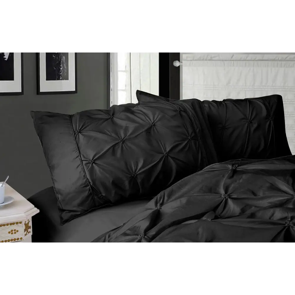 Diamond Pintuck Premium Ultra Soft Queen size Pillowcases 2-Pack -Black - Home & Garden > Bedding