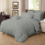 Diamond Pintuck Queen Size Grey Duvet Quilt Cover Set - Home & Garden > Bedding